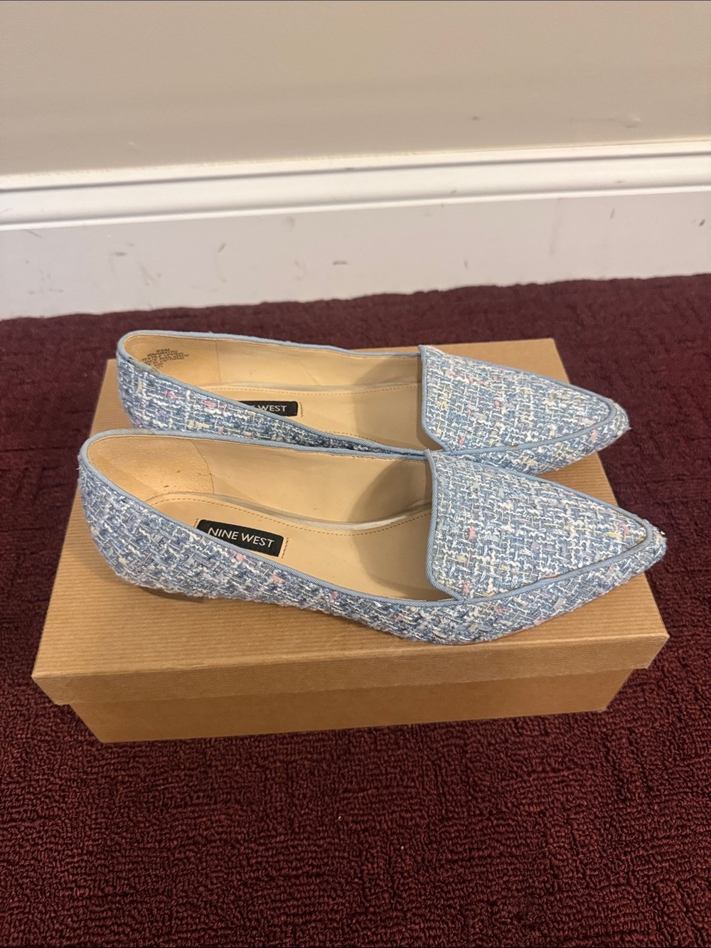 Nine West Light Blue Tweed Pointed-Toe Flats